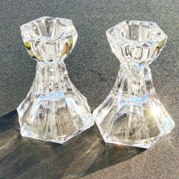 Mikasa Crystal Metro Flair Candlestick Holders set of 2 hexagon shape 3.5" - Picture 1 of 9